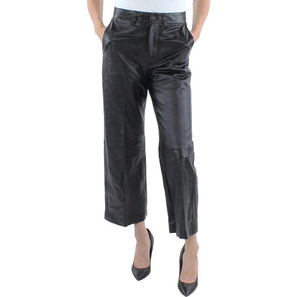 Lauren Ralph Lauren Women's Sz 6 Black Lamb Leather Cropped High Rise Pants - Picture 1 of 13